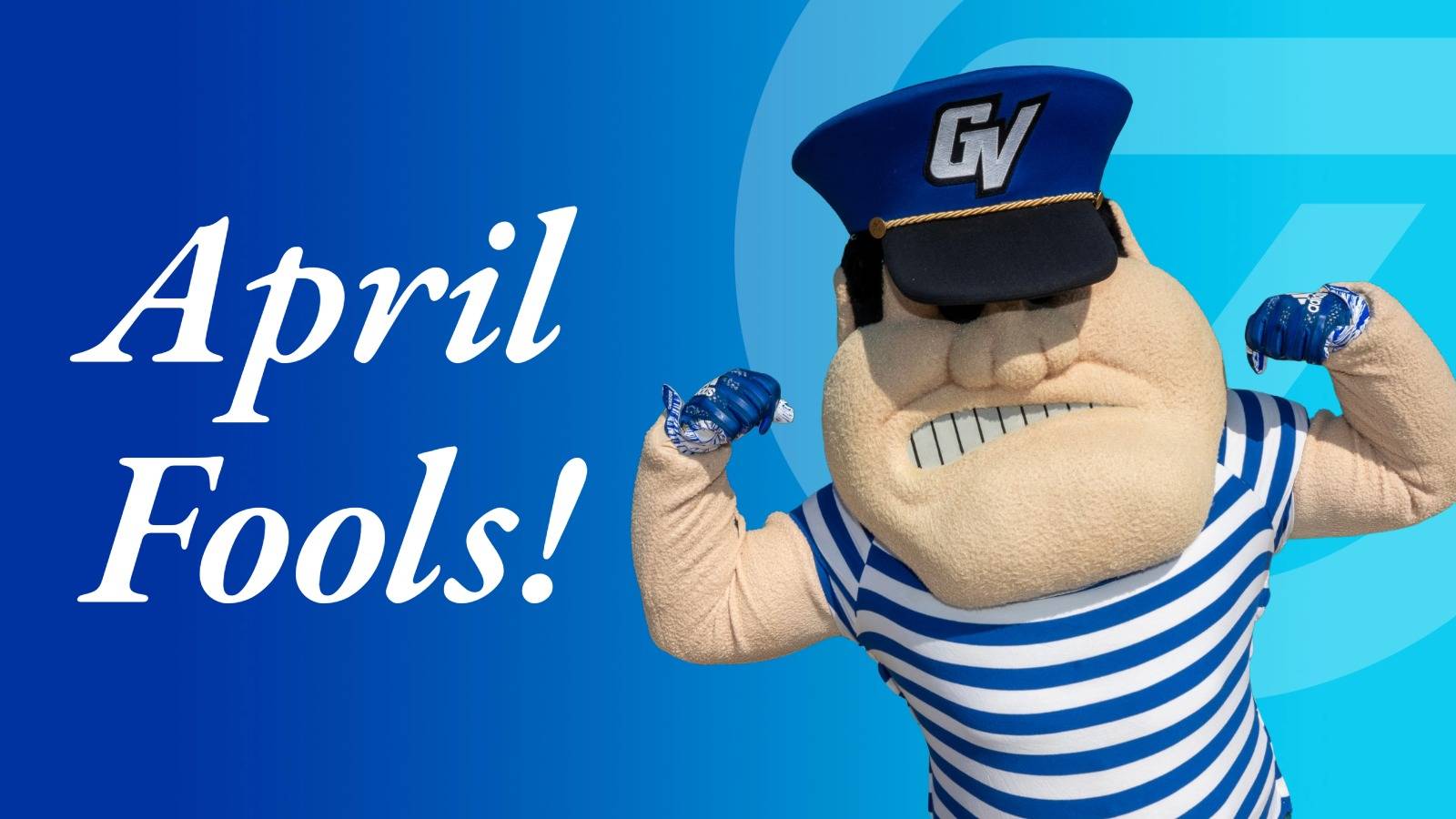 Louie flexing with text April Fools!